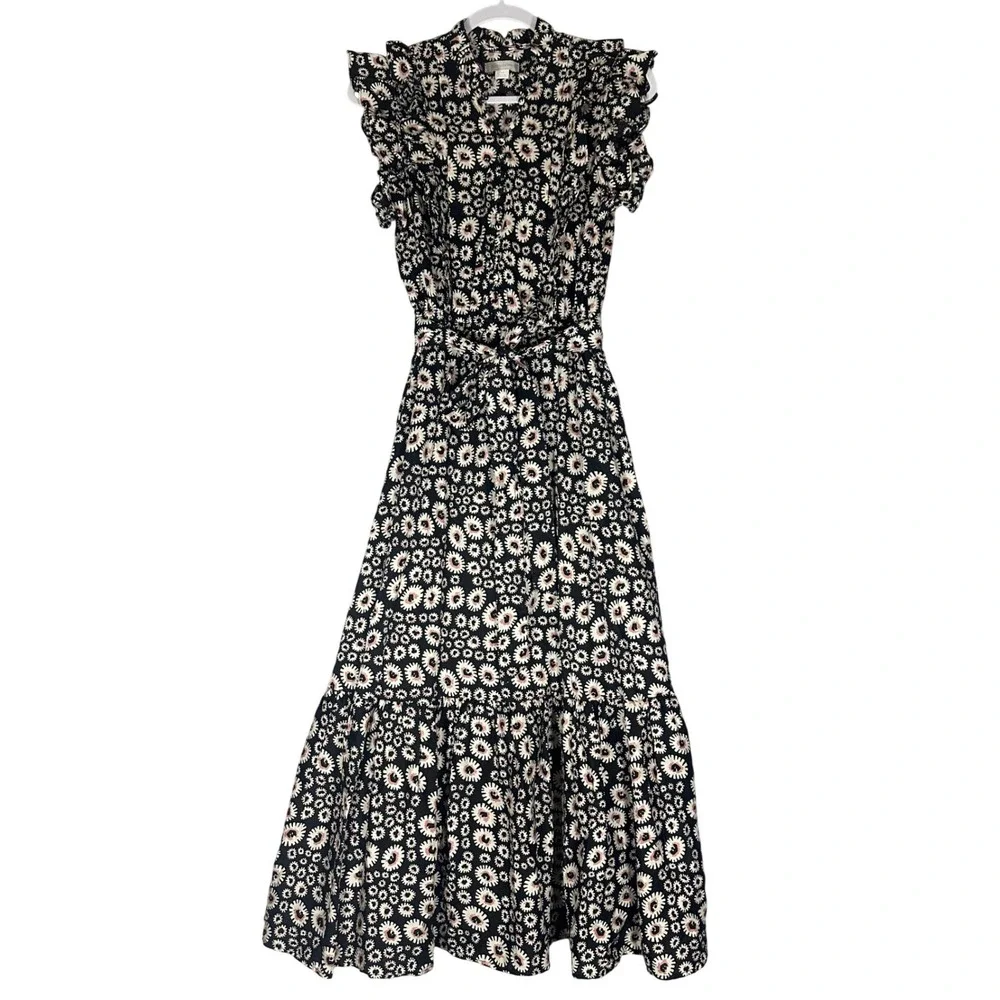 Outerknown Canyon Midi Dress Sz S Organic Cotton Pitch‎ Black Bramble Daisy Belt